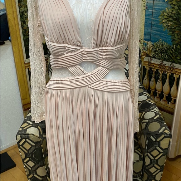 ASOS Dresses & Skirts - ASOS DESIGN lace insert pleated midi dress w/embroidery neutral rose pink-Size10